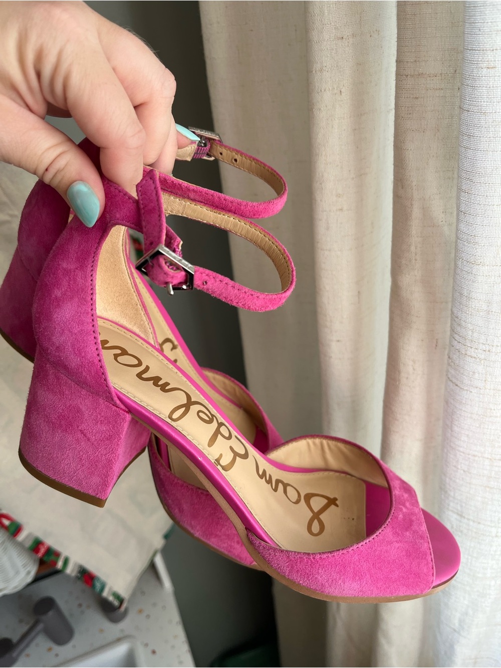 Sam Edelman Fuchsia Suede Ankle-Strap Block Heels